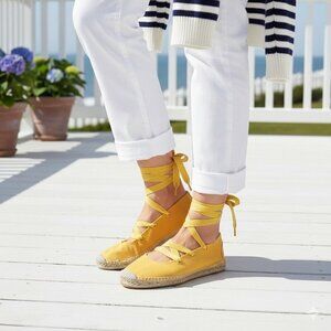 Polo Ralph Lauren Espadrilles Women US 8 Yellow Lace Up Flat Jute Canvas Preppy
